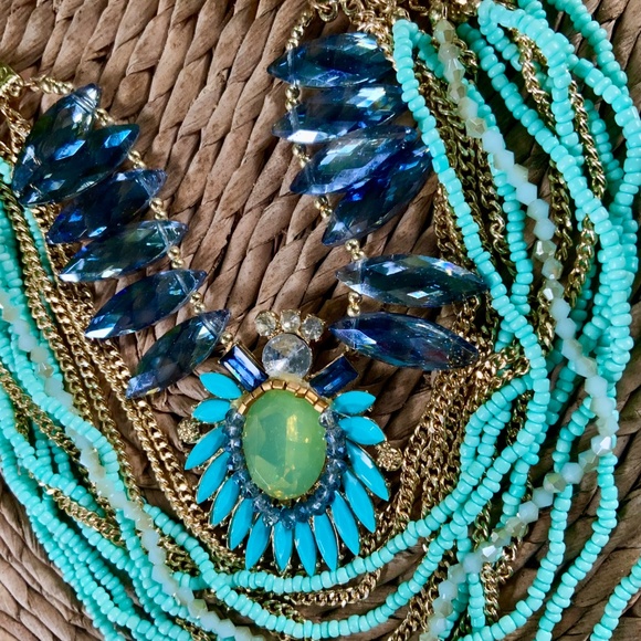 Bold Statement Necklace Multi Strand DRAMATIC VINTAGE 1980s TURQUOISE BLUES NWOT - Picture 9 of 15